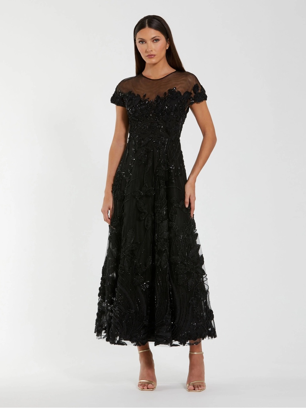 Mac Duggal 69003 Black Embellished Lace Illusion Cocktail Dress sz 10